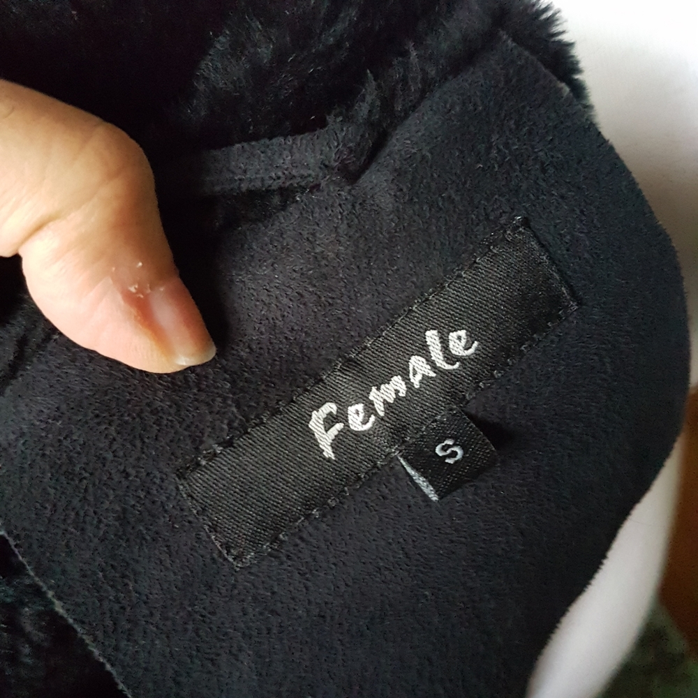Black Faux Suede Faux Fur Shearling Coat from Italy - Picture 6 of 14